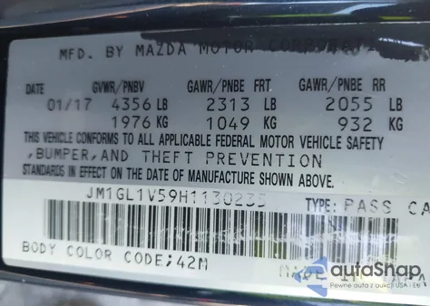 2017 Mazda Mazda6 Touring from USA, damaged, VIN JM1GL1V59H1130235